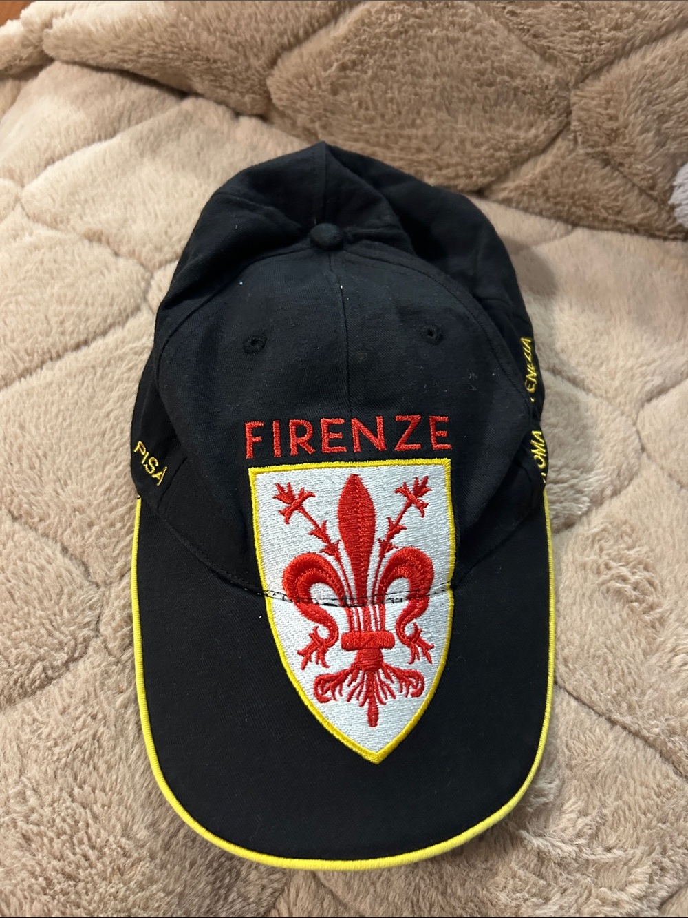 FIRENZE Embroidered Black Baseball Cap with Red Crest